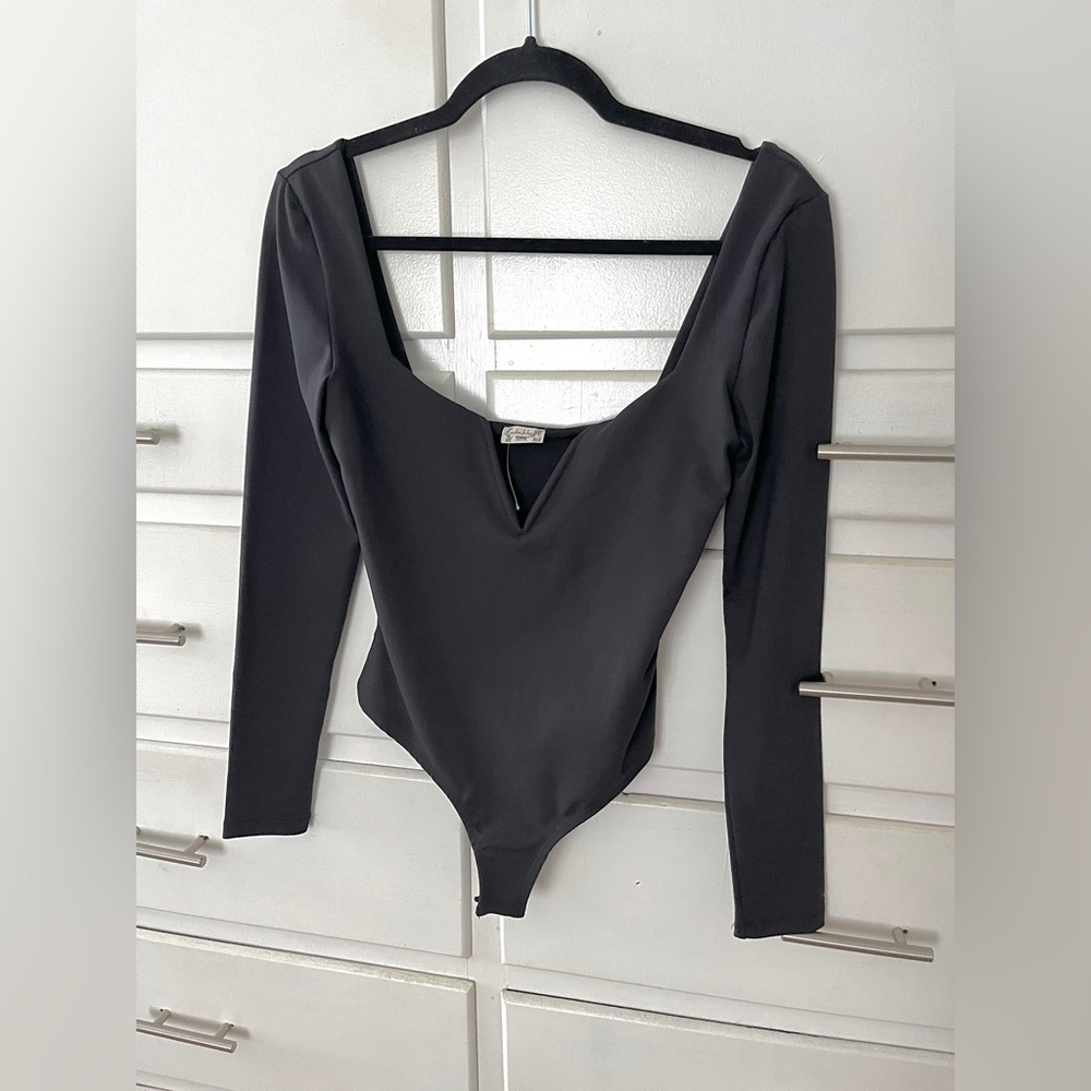 Free People Black Deep V-Neck Bodysuit size XS